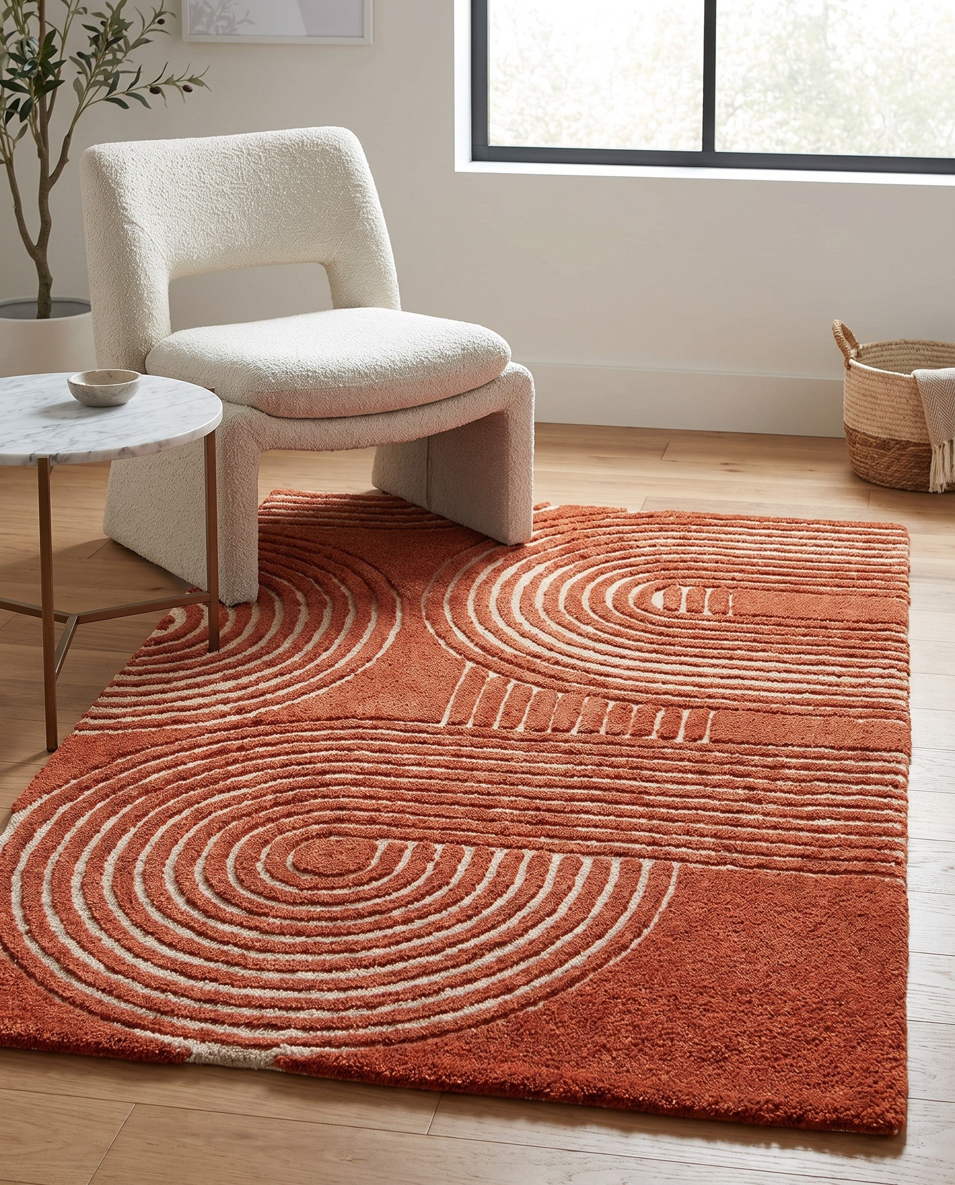 Orange Handtufted Wool Rug
