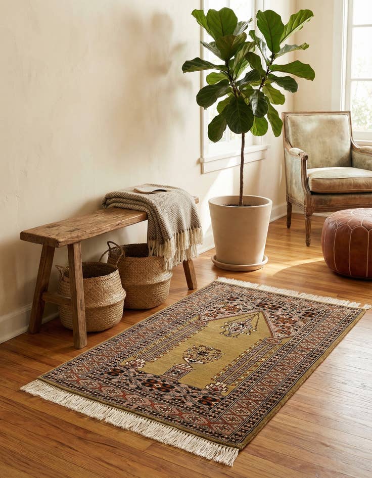 Detail image of 2' 8 x 4' 3  Hand Knotted Bokhara Oriental Wool Rug