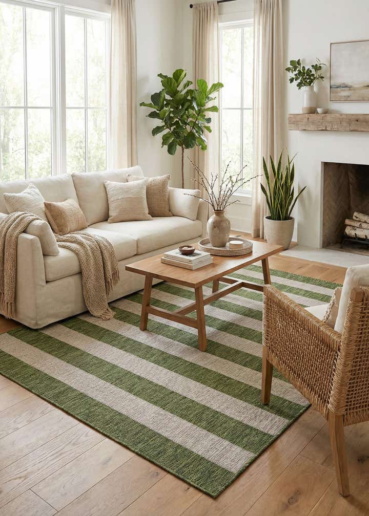 6' x 9' Easy-Clean Striped Indoor / Outdoor Rug