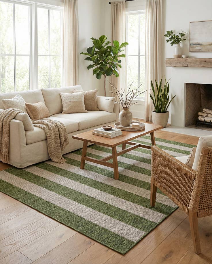 Detail image of 6' x 9' Easy-Clean Striped Indoor / Outdoor Rug