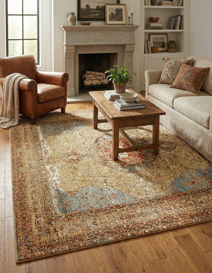 Detail image of 7' 10 x 7' 10  Washable Traditional Indoor / Outdoor Square Rug