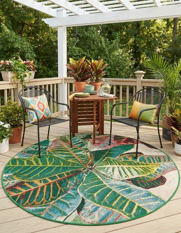 5' x 5' Easy-Clean Botanical Indoor / Outdoor Round Rug