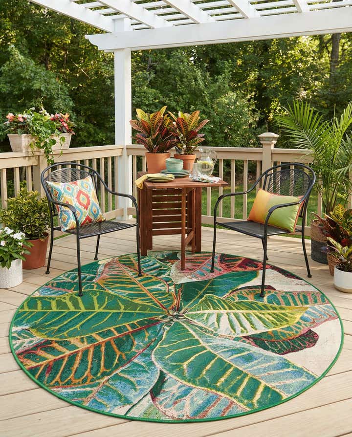 5' x 5' Easy-Clean Botanical Indoor / Outdoor Round Rug