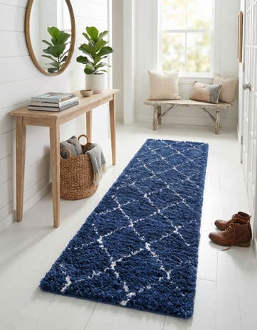 Navy Blue Moroccan Shag Runner Rug