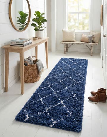 Navy Blue Moroccan Shag Runner Rug