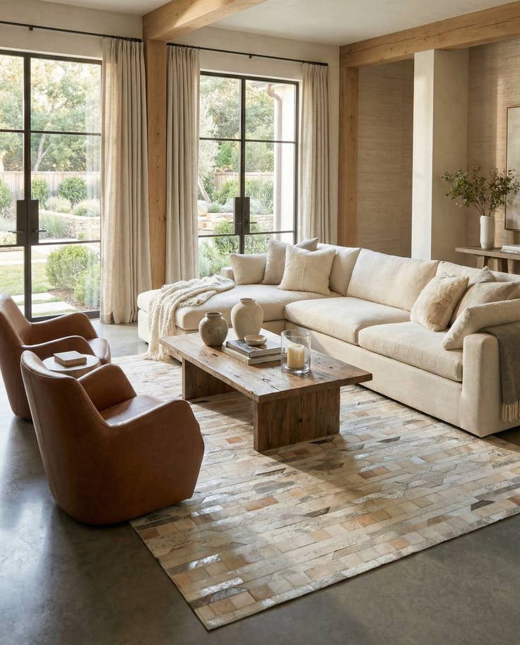 Detail image of 5' x 7' 10 Cowhide Leather Rug