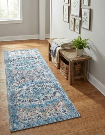 Blue Washable Mangata Runner Rug