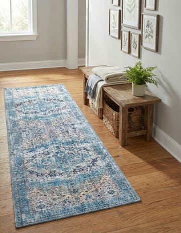 Blue Washable Mangata Runner Rug