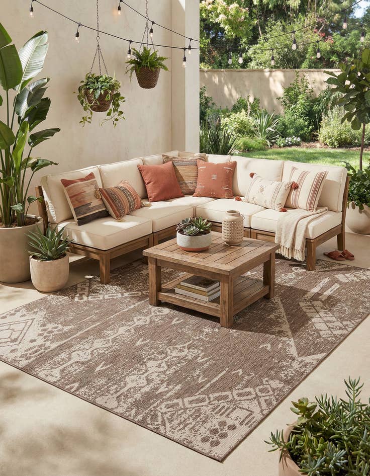 Detail image of 10' x 13'  Washable Bohemian Indoor / Outdoor Rug