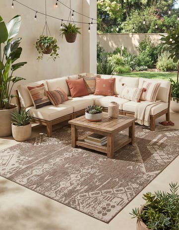 Brown Easy-Clean Bohemian Indoor / Outdoor Rug