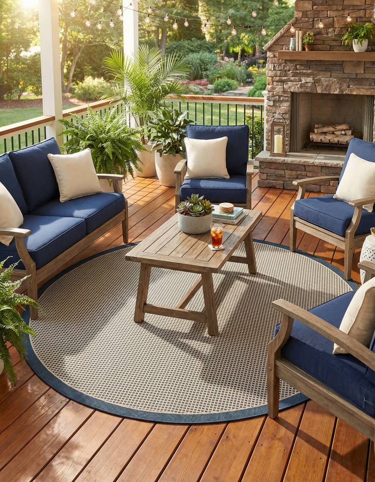 Detail image of  7' 10 x 7' 10  Washable Border Indoor / Outdoor Round Rug