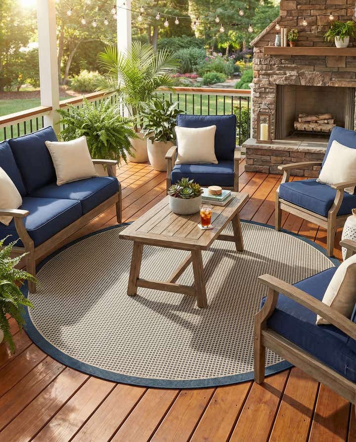7' 10 x 7' 10 Easy-Clean Border Indoor / Outdoor Round Rug