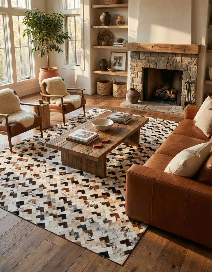 Detail image of  7' 11 x 9' 11 Cowhide Stocks Rug