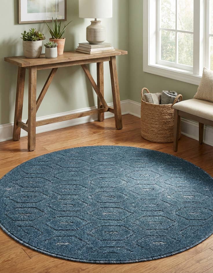 Detail image of 3' x 3'  Washable Trellis Textured Indoor / Outdoor Round Rug