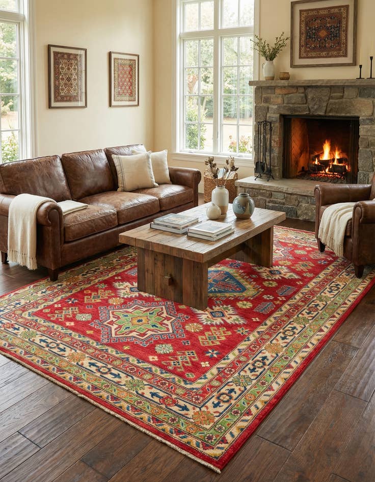 Detail image of 6' 2 x 9'  Hand Knotted Kazak Rug