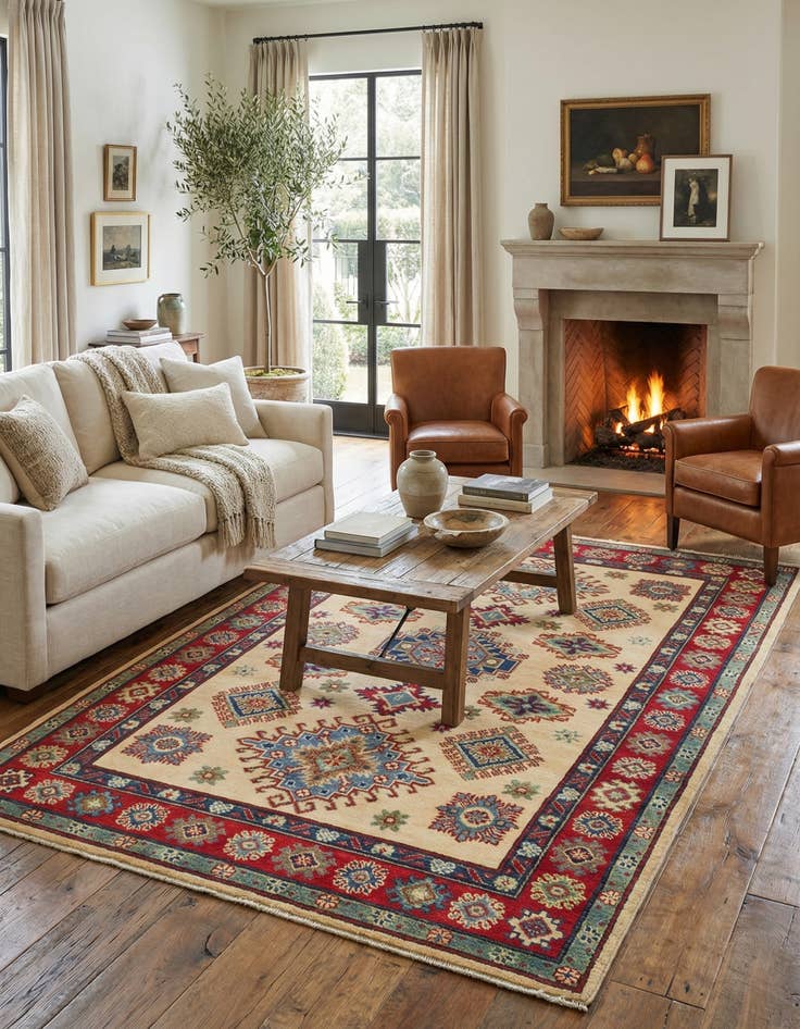 Detail image of 4' 2 x 6'  Hand Knotted Kazak Rug