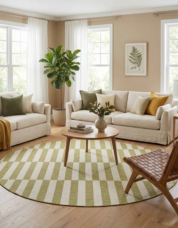 Detail image of 10' x 10'  Washable Striped Indoor / Outdoor Round Rug