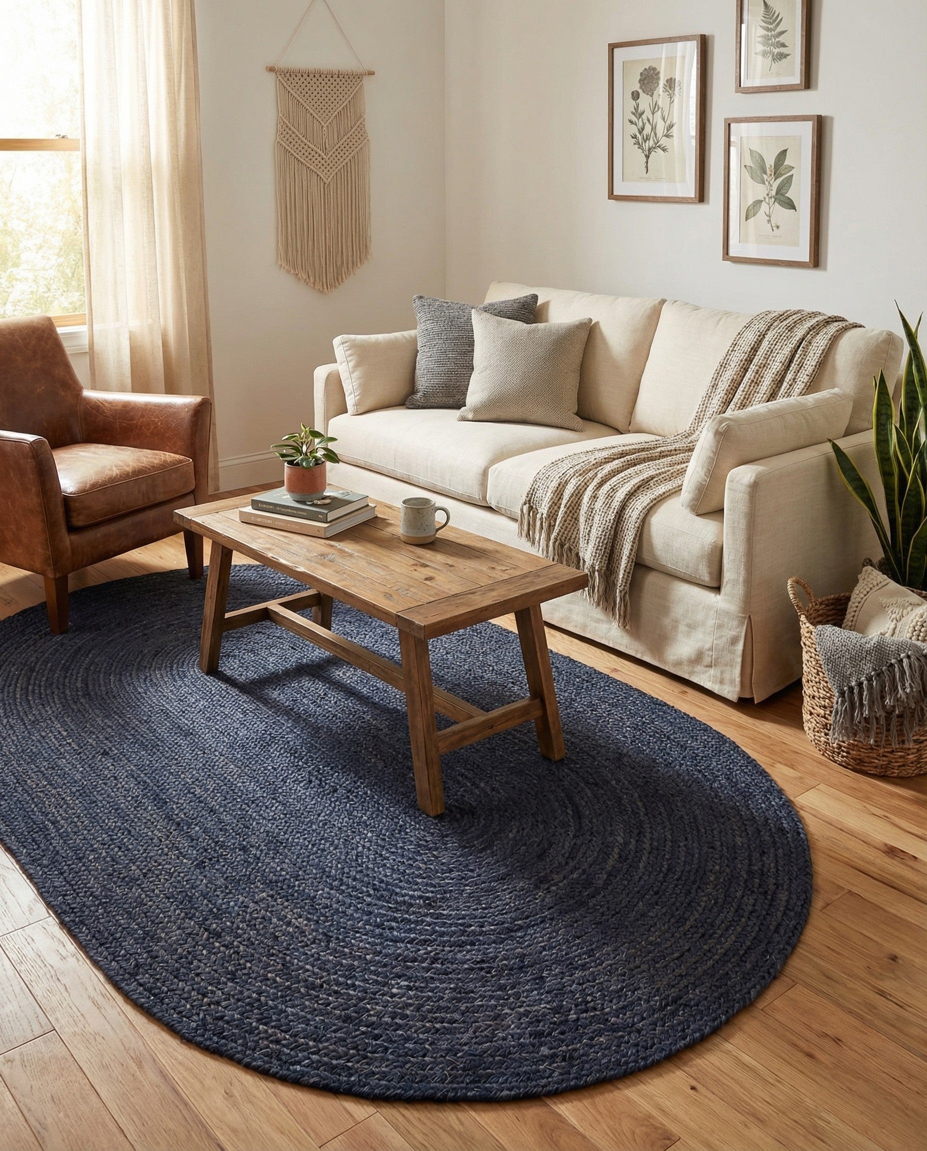  5' 1 x 8'  Hand Braided Jute Oval Rug