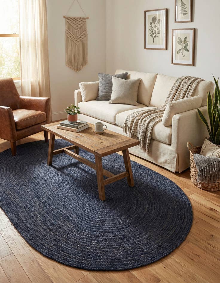 Detail image of 5' 1 x 8'  Hand Braided Jute Oval Rug