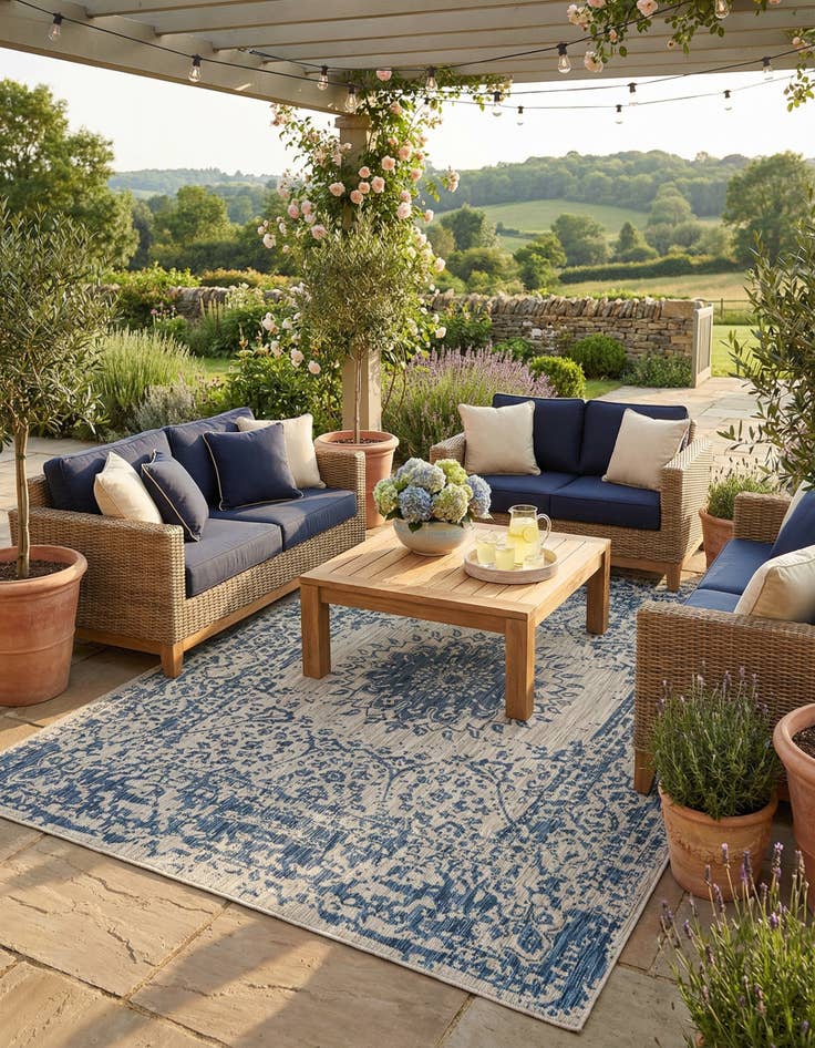 Detail image of 7' 10 x 10'  Washable Traditional Indoor / Outdoor Rug