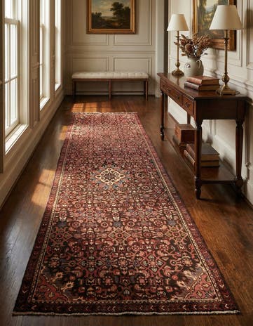 3' 8 x 10' Hand Knotted Hossainabad Persian Wool Runner Rug