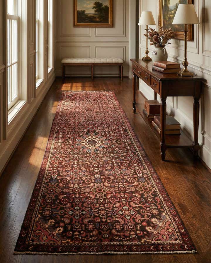 3' 8 x 10' Hand Knotted Hossainabad Persian Wool Runner Rug