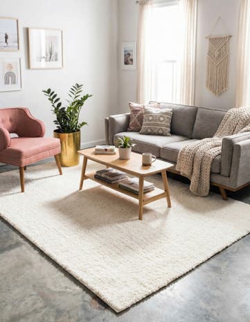White Solid Shag Rug