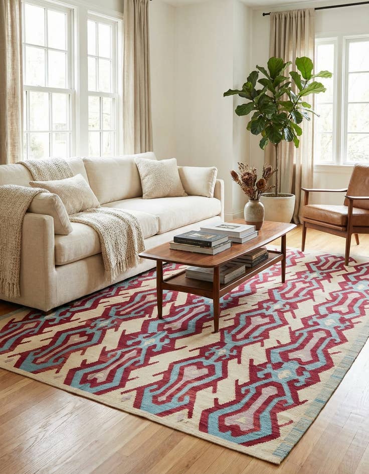 Detail image of 7' 1 x 9' 9  Hand Woven Kilim Modern Wool Rug