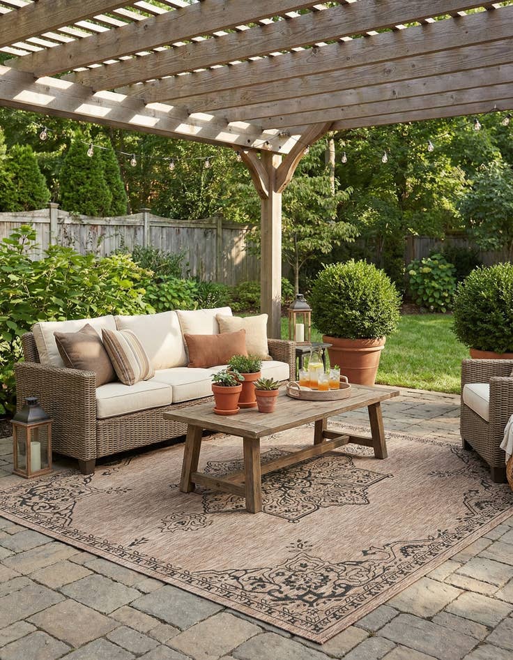 Detail image of 10' x 10'  Washable Traditional Indoor / Outdoor Square Rug