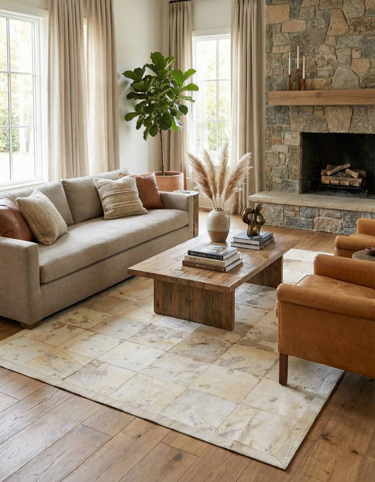 Detail image of  5' 2 x 7' 11 Cowhide - Patchwork Rug