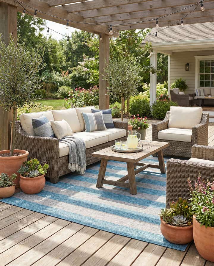 6' x 9' Easy-Clean Striped Indoor / Outdoor Rug