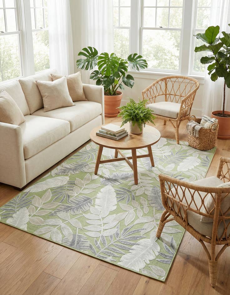 Detail image of  5' 2 x 8'  Washable Botanical Indoor / Outdoor Rug