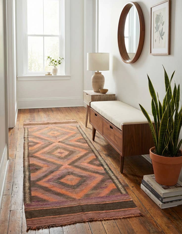 Detail image of 3' 6 x 9' 7  Hand Woven Kilim Modern Wool Runner Rug