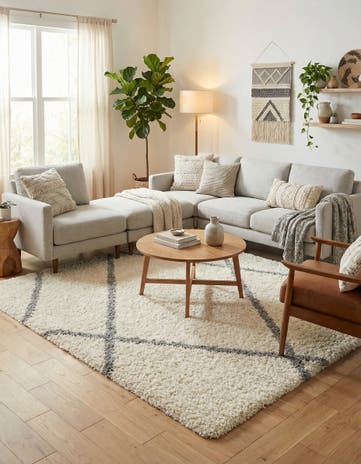 Pearl and Gray Infinity Shag Square Rug