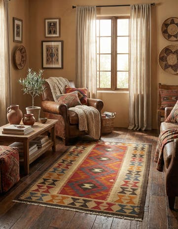 3' 5 x 6' 5 Hand Woven Kilim Maymana Wool Rug