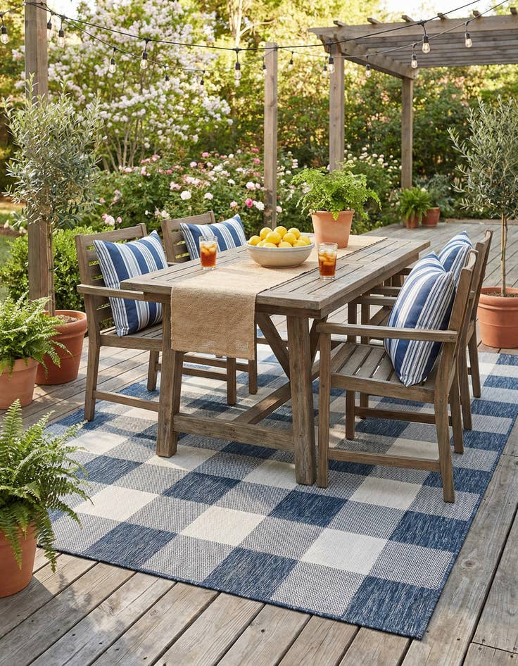 Detail image of 5' 3 x 8'  Washable Checkered Indoor / Outdoor Rug