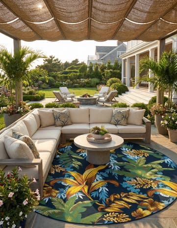 10' x 10' Easy-Clean Botanical Indoor / Outdoor Round Rug