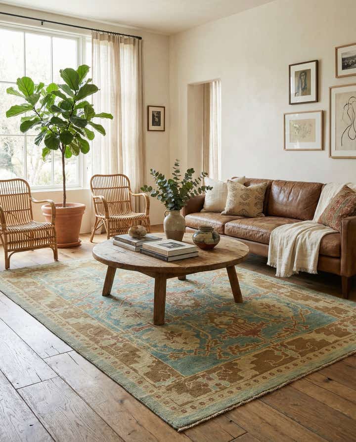 7' x 9' 9 Hand Knotted Oushak Wool Rug