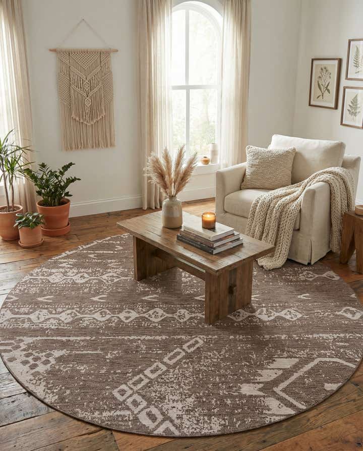 10' 8 x 10' 8 Easy-Clean Bohemian Indoor / Outdoor Round Rug