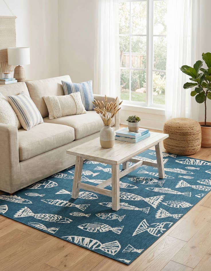 Detail image of 5' 3 x 8'  Washable Coastal Indoor / Outdoor Rug
