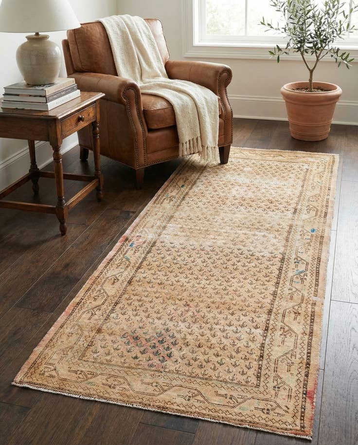 Detail image of 4' 1 x 10' 1 Hand Knotted Ultra Vintage Persian Wool Runner Rug