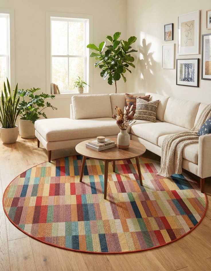 Detail image of  7' 10 x 7' 10  Washable Baja Indoor / Outdoor Round Rug