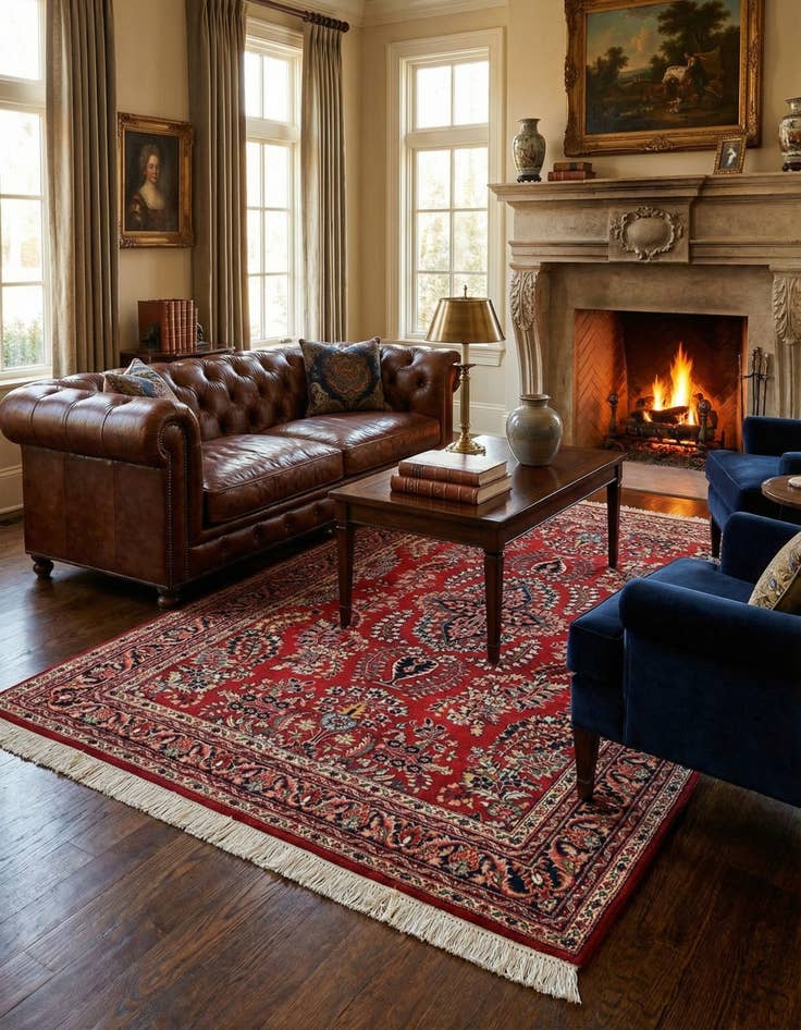 Detail image of 4' 3 x 6'  Hand Knotted Sarough Wool Rug