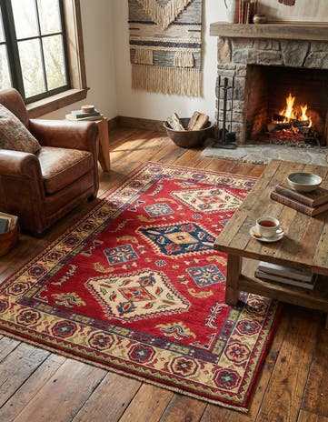 3' 4 x 4' 9 Hand Knotted Kazak Rug