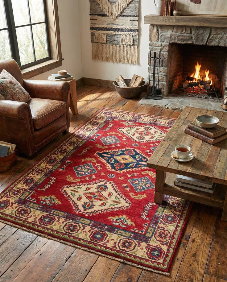 Detail image of 3' 4 x 4' 9 Hand Knotted Kazak Rug