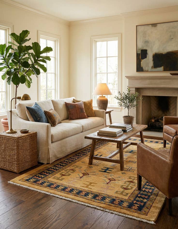 Detail image of  3' 4 x 5' 1  Hand Knotted Ziegler Wool Rug