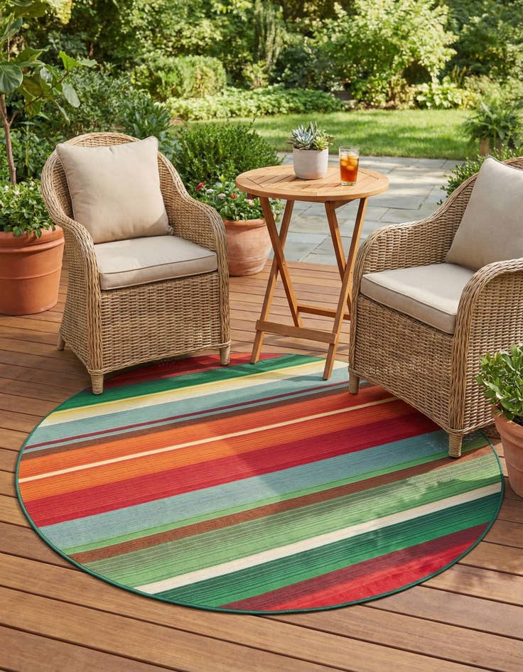 Detail image of 5' x 5'  Washable Modern Indoor / Outdoor Round Rug