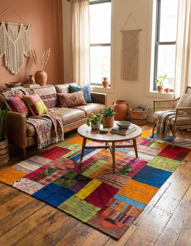 Detail image of 5' 8 x 7' 8  Hand Woven Kilim Patchwork Wool Rug