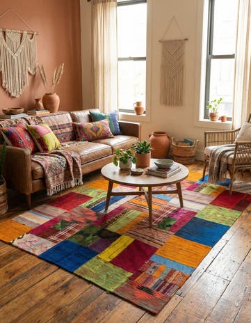 5' 8 x 7' 8 Hand Woven Kilim Patchwork Wool Rug