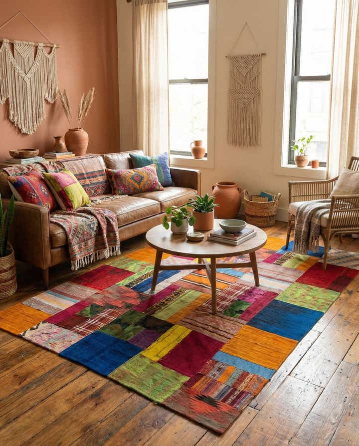 5' 8 x 7' 8 Hand Woven Kilim Patchwork Wool Rug